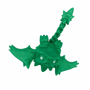 Articulated 3D printed green dragon named Zephyrax, featuring detailed wings, a spiked tail, and movable body segments made from PLA filament.