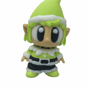 3D-printed chibi-style Santa’s Elf Helper figurine in green, white, and black PLA