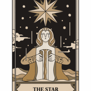 3D-printed Star Tarot card in black and beige colors, featuring Major Arcana artwork