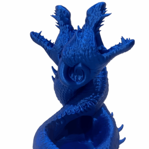 Blue silk PLA twin dragon dice tower, 3D-printed fantasy tabletop gaming accessory