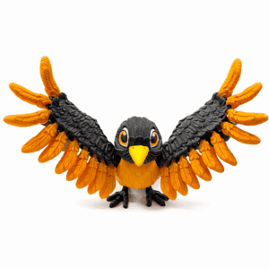 Fully articulated 3D printed robin figurine with wings spread