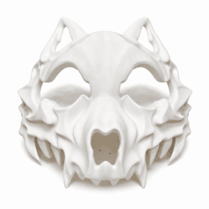 Wearable 3D printed wolf skull mask with detailed skeletal design